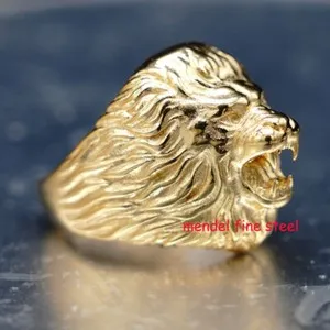 Authentic MENDEL Gold Plated Mens Lion Head of Judah Ring Men Stainless Steel Size 7 8-15