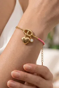 Authentic Eternal Devotion Heart Charm Bracelet - 18K Gold Plated Mariner Cord Talisman
