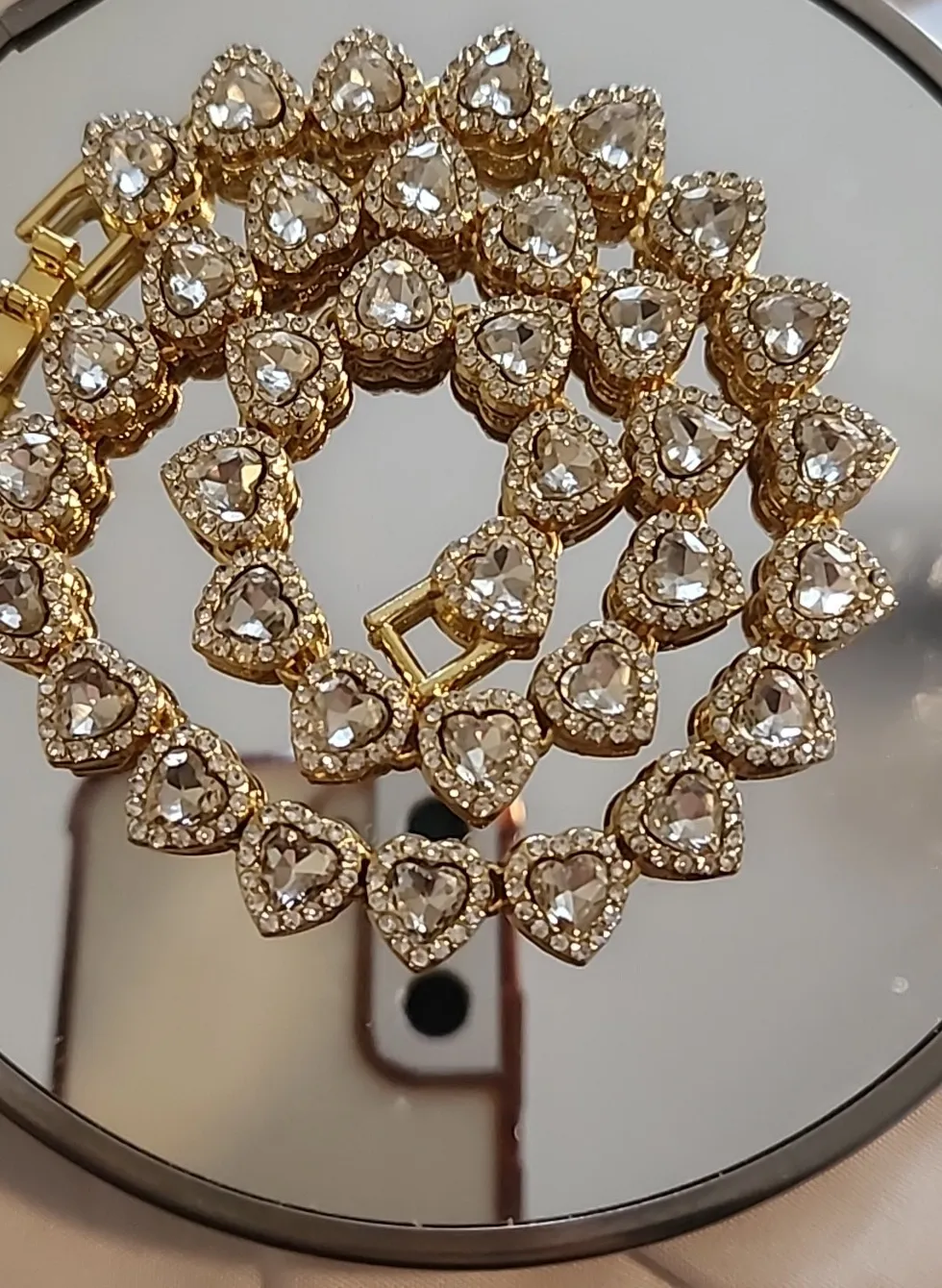 Authentic 18k Gold Plated Tennis Necklace Made Wth Heart Shaped Austrain Crystals