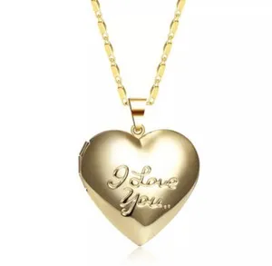 Authentic 18K Gold Plated Heart Locket Photo I Love You Pendant Necklace 17"+2" N183