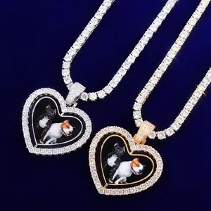 Authentic 18k Silver Rose Gold Plated Custom Made Picture Double Sided Heart Necklace