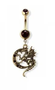 Authentic Crescent Moon Dragon CZ Dangle Surgical Steel Belly Button Navel Rings Piercing