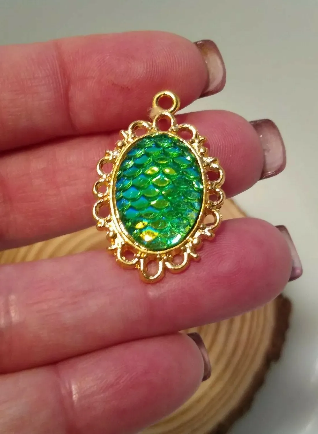 Authentic Oceanic Dragon's Breath: 10-Piece Teal Opalescent Mermaid Fish Dragon Scale Pendant Charm Set