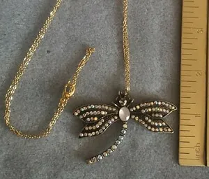 Authentic Multi color stoned dragon fly pendant with gold plated stainless steel chain