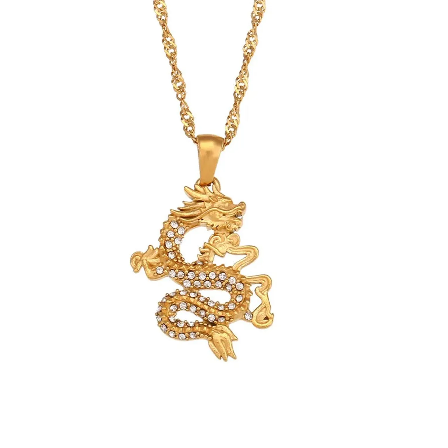 Authentic ZYNAYA Chinese Dragon Micro Pave Zircon Pendant 18K Gold Plated Necklace