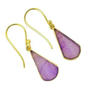 Authentic 18K Gold Plated Dragon Vein Agate Earrings Jewelry TE01076