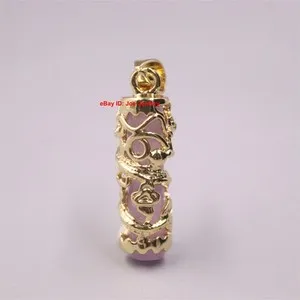 Authentic Gold Plated With Heated Purple Jade Dragon Pillar Pendant 1.37inch H