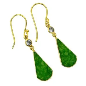 Authentic 18K Gold Plated Dragon Vein Agate Earrings Jewelry TE01060