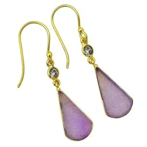 Authentic 18K Gold Plated Dragon Vein Agate Earrings Jewelry TE01064