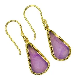 Authentic 18K Gold Plated Dragon Vein Agate Earrings Jewelry TE01051