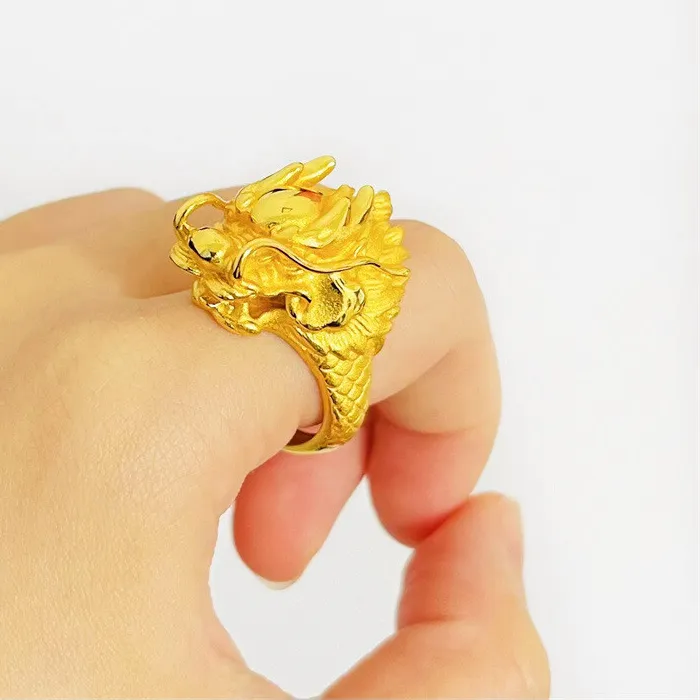 Authentic Dragon's Unfurling Power - Men's 24K Yellow Gold Plated Ring