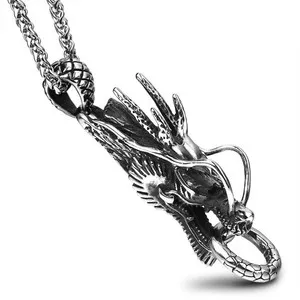 Authentic Gold Plated Men's Chinese Dragon Head Pendant Necklace 316L
