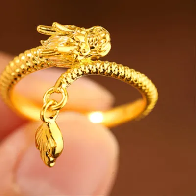 Authentic Men's Overlord dragon head relief 24K THAI BAHT YELLOW GOLD Plated RING