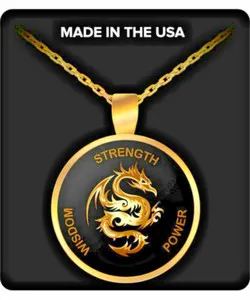 Authentic DRAGON POWER WISDOM charm pendant 18K Gold plated necklace 20" women men
