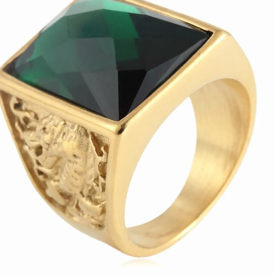 Authentic The Sovereign Dragon Amulet Ring in Radiant Gold and Emerald Fire