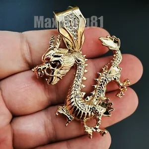 Authentic HIP HOP ICED GOLD PLATED BLING LUCKY DRAGON BUST DOWN CHARM PENDANT