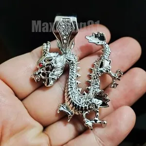 Authentic HIP HOP ICED WHITE GOLD PLATED BLING LUCKY DRAGON BUST DOWN CHARM PENDANT