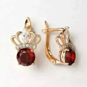 Authentic Lab Created 3Ct Round Red Garnet Women's Hoop Earrings 14K Yellow Gold Plated