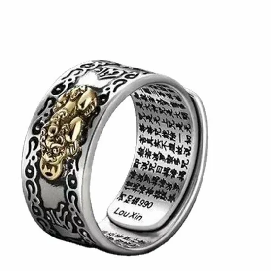 Authentic Pixiu Feng Shui Gold Plated Wealth Lucky Open Ring Buddhist Jewelry Adjustable