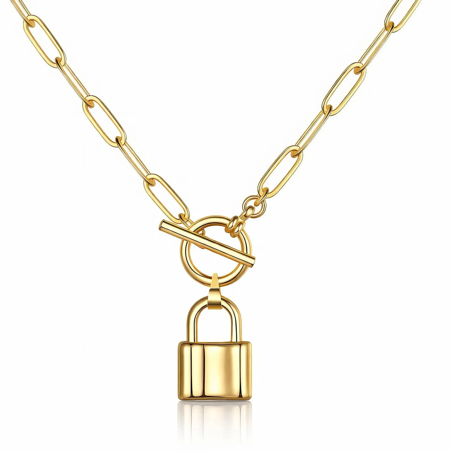 Authentic Lock Pendant Necklace 18K Gold Plated Toggle Clasp