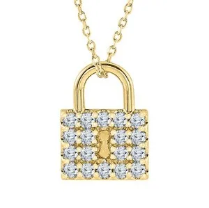Authentic 14K Yellow Gold Plated 0.90CT Real Moissanite Lock Pendant Necklace 18" Chain
