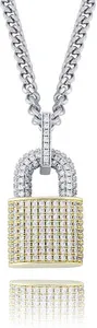 Authentic 14K Gold Plated Iced Out Lock Pendant Necklace for Women and Men Punk Rock Aesth