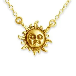 Authentic Azaggi Gold Plated Necklace Smiling Sun Face Pendant Symbol Dwarf Star Jewelry