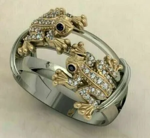 Authentic 0.80 Ct Round Cut Moissanite Frog Art Deco Engagement Ring 14K White Gold Plated