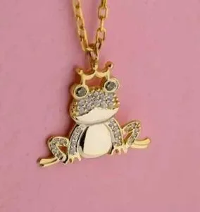 Authentic 1.00Ct Round Cut Simulated Green Peridot Frog Pendant 14K Yellow Gold Plated