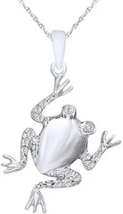 Authentic 1/10 CT Round Cut White Natural Diamond Frog Pendant Necklace in 14K Gold Plated