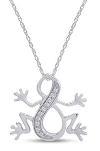 Authentic Natural Diamond Frog Infinity Pendant Necklace in 14k Gold Plated (0.1 Ct)