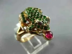 Authentic 1.80Ct Round Cut Lab-Created Emerald Frog Face Charm Ring 14K Yellow Gold Plated