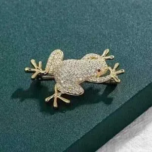 Authentic 1.60 Ct Round Cut Real Moissanite Cluster Frog Brooch Pin 14K Yellow Gold Plated