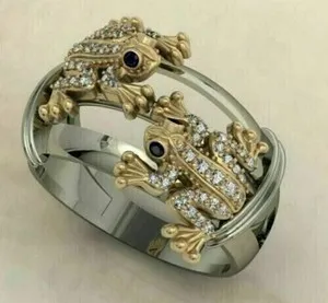 Authentic 0.90 Ct Round Cut Moissanite Frog Art Deco Engagement Ring 14K White Gold Plated