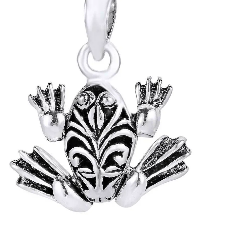 Authentic Movable Tree Frog with Swirls Pendant 14K White Gold Plated Sterling Silver