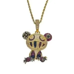 Authentic 3Ct Lab Created Multicolor Takashi Murakami Frog Pendant 14K Yellow Gold Plated