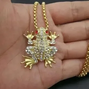 Authentic 1.50 Ct Round Cut Simulated Diamond Frog Pendant 14K Yellow Gold Plated