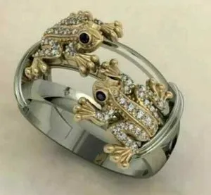 Authentic 0.80 Ct Lab Created Diamond Frog Vintage Engagement Ring 14K 2 Tone Gold Plated