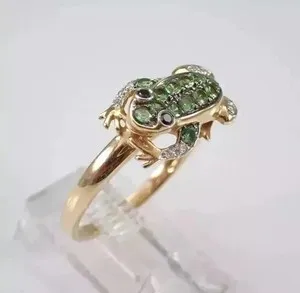 Authentic 1.30Ct Round Cut Lab Created Emerald Frog Engagement Ring 14K Yellow Gold Plated