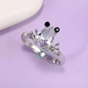 Authentic 2 Ct Pear Cut Moissanite Birthday Women's Frog Ring 14k White Gold Plated