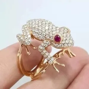 Authentic 2Ct Round Cut Lab Created Diamond Unique Frog Pinky Ring 14k Yellow Gold Plated
