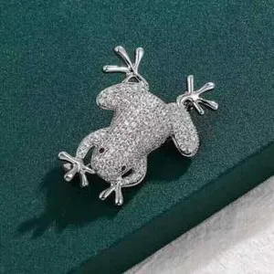 Authentic 1.50Ct Round Cut Simulated Diamond Frog Wedding Brooch Pin 14K White Gold Plated