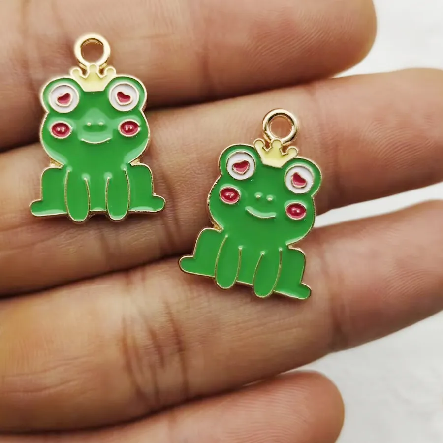 Authentic 10pcs Frog Charm Jewelry Accessories Diy Making Enamel Necklace Earring Pendant Keychain Charms Alloy Metal Gold Plated