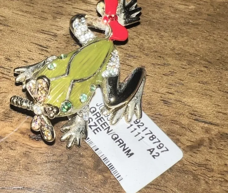 Authentic Rare- Vintage Pin Frog Brooch, Swarovski Crystals, Gold-Plated, St. John 1980s