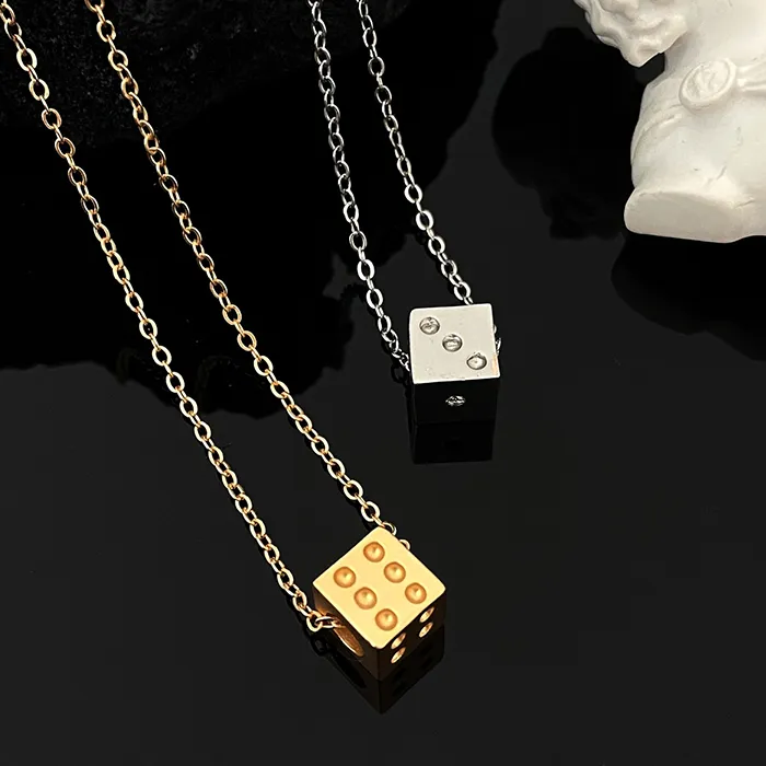 Authentic Hip Hop Rock Lucky Square Dice Pendant Necklaces for Women Men Fashion Simple Gold Silver Color Sweater Necklace Party Jewelry