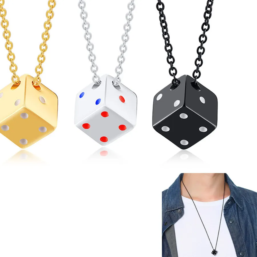 Authentic Punk Dice Necklace For Men Fashion Gold color Stainless Steel pendant necklace hip hop Jewelry Accessories