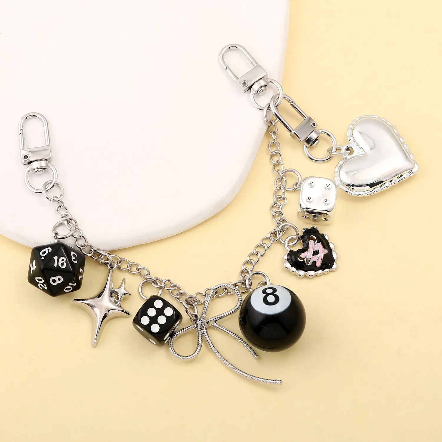 Authentic Fashion Y2K Detachable Pants Chain 8 Ball Dice Heart Waist Chain Adjustable Women Streetwear Jeans Bag Charm Gift Jewelry