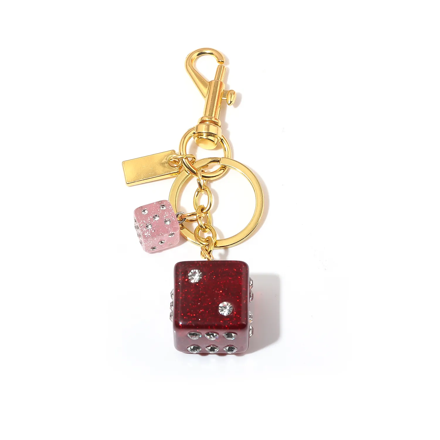 Authentic Fashion Pink Size Dice Crystal Drip Alphabet Keychain Student Ladies Jewelry Bag Gift Pendant Keyring Accessories