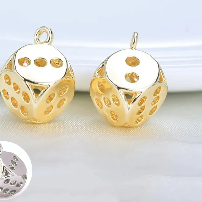 Authentic (1285)10PCS 11.5x15MM 24K Gold Color Plated Brass Dice Charms Pendants High Quality Diy Jewelry Accessories