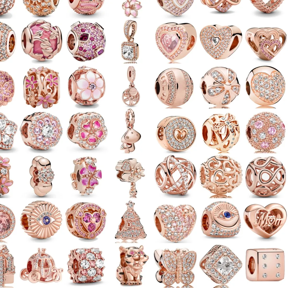 Authentic S925 Silver Rose Gold Hollow Flower Leaf Love Dice Gift Box DIY Charm Beads Fit for Bracelets Necklaces Women's Boutique Jewelry